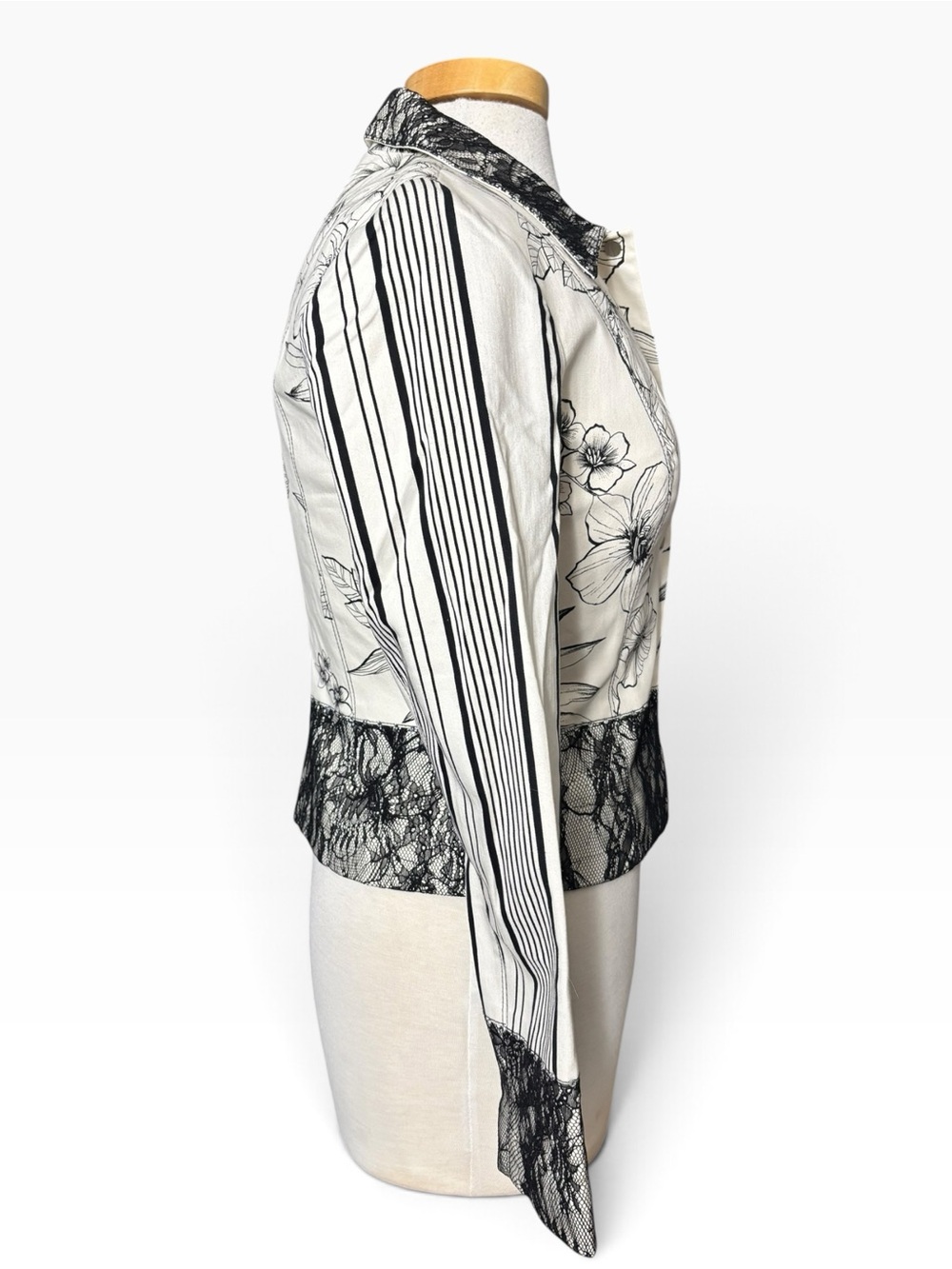 Alberto Makali Black & White Floral Lace Rhinestone Blazer Jacket Sz 6 - Picture 7 of 10